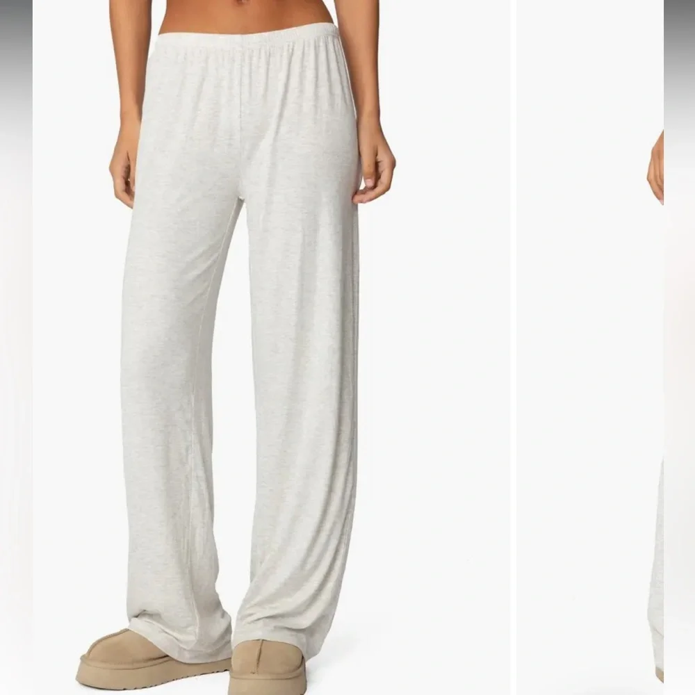 Edikted Light Heather Gray Wide Leg Pajama Pants - Picture 2 of 7